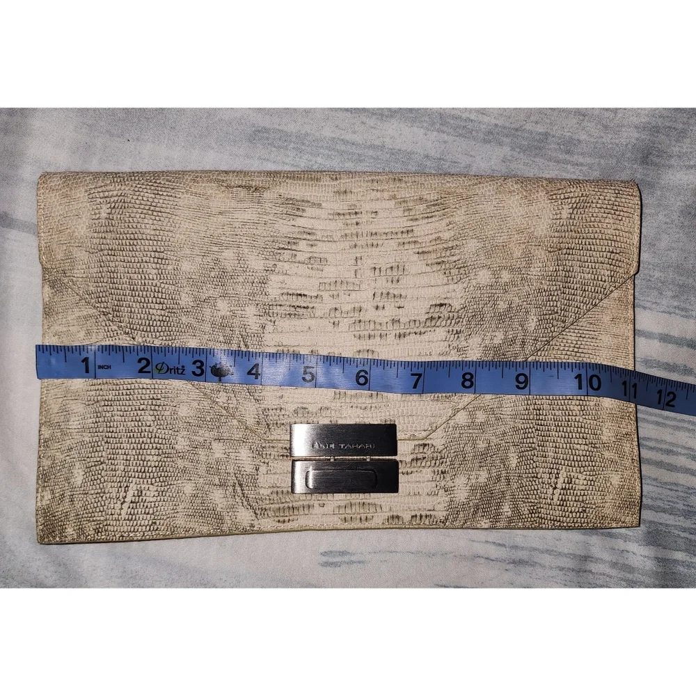 Elie Tahari Clutch Bag Beige Leather Reptile Embossed Design